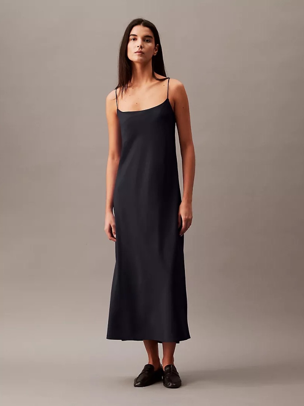 Slip Dress with Spaghetti Straps - Black